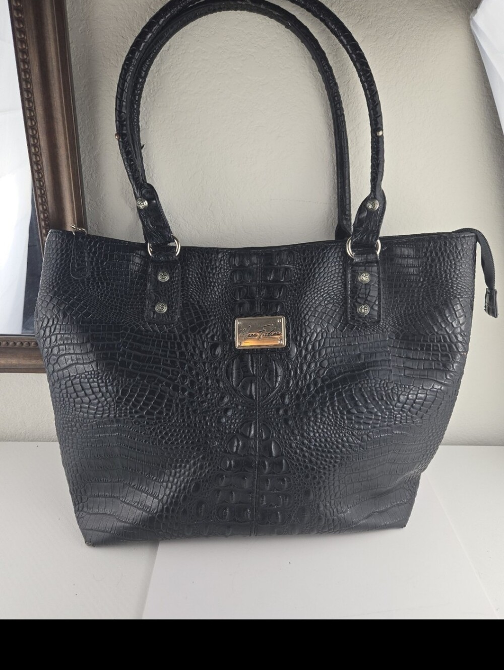 Marc Fisher Black Croc-Embossed Tote Bag